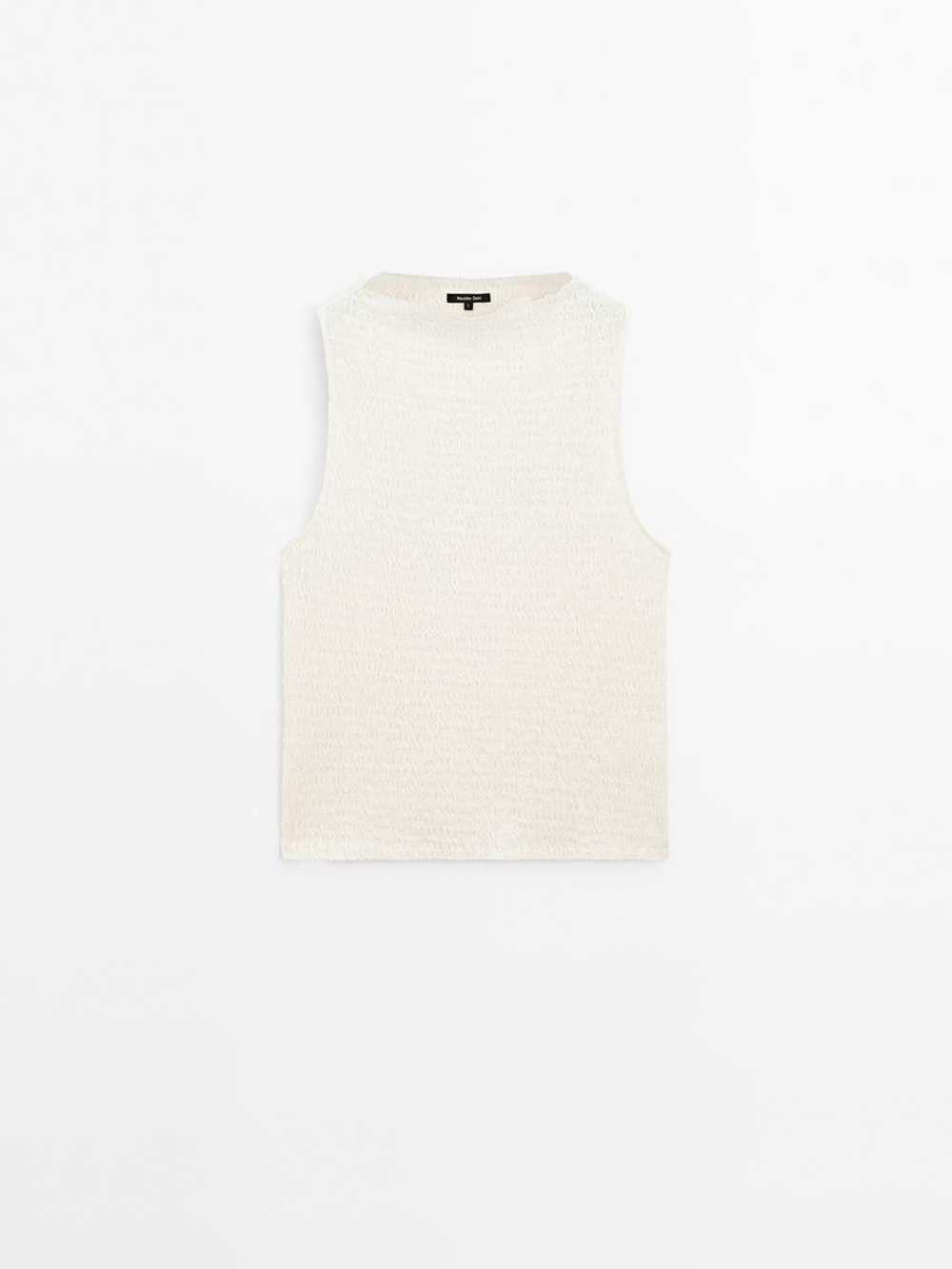 Massimo Dutti Топ из рельефного смесового хлопка, натуральный, кремовый