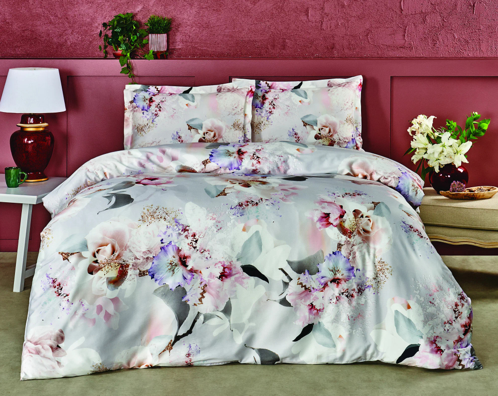 Комплект постельного белья ТАЧ Сатин 2-спальный "EVANDER" V02-Серый