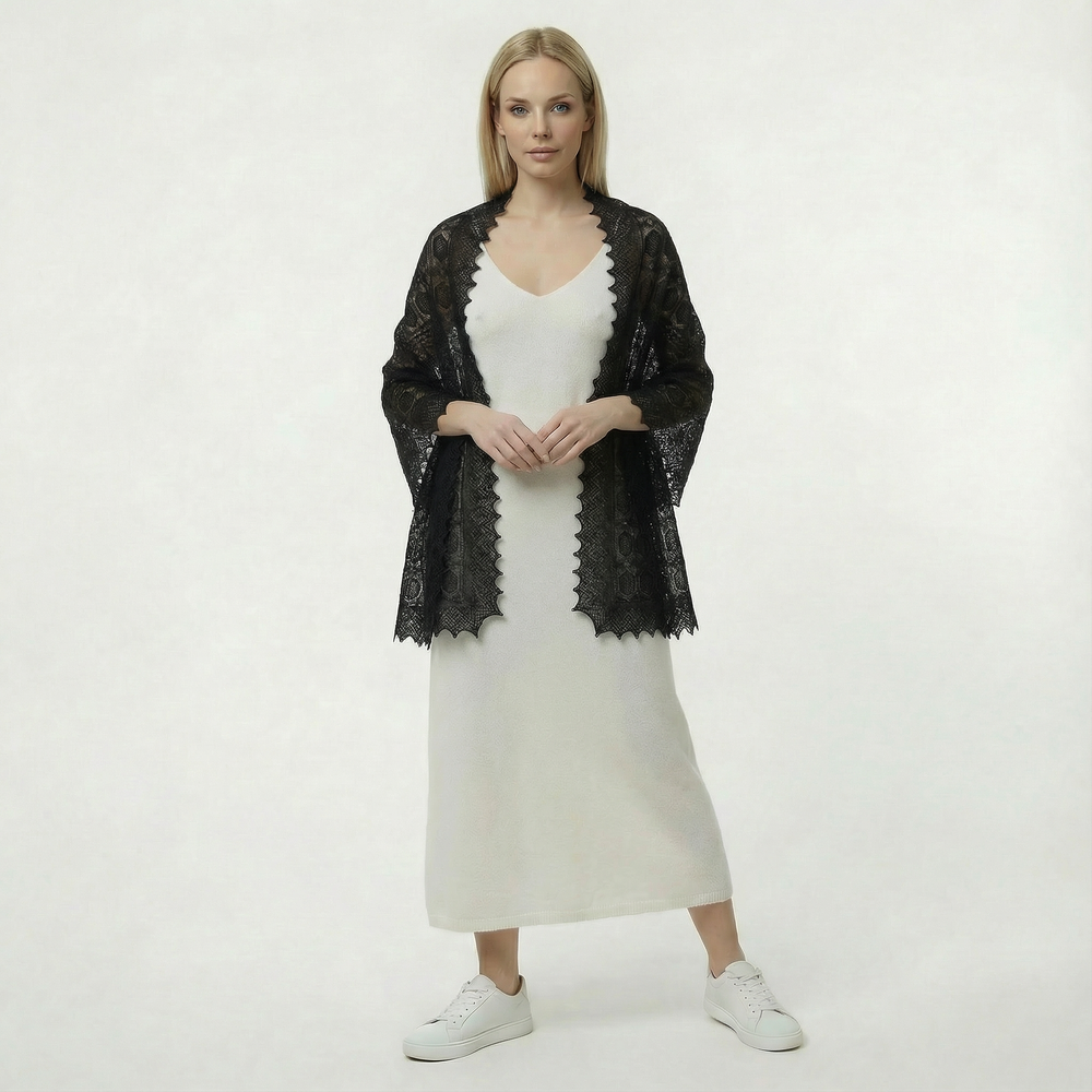 Палантин "Северные узоры" из ультрамягкого оренпуха - Экрю