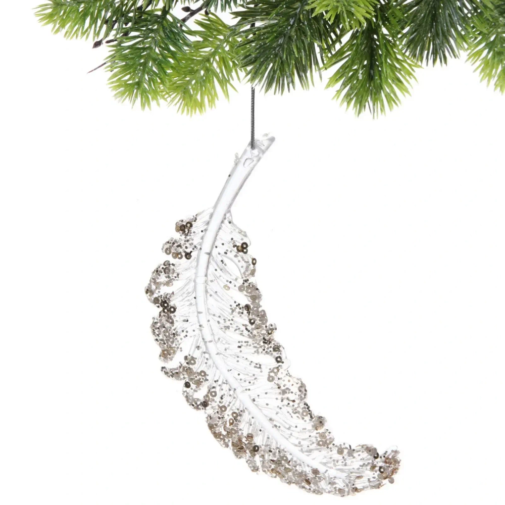 Подвеска «Перо желаний» 15*5 см, Белый/Золотой блеск