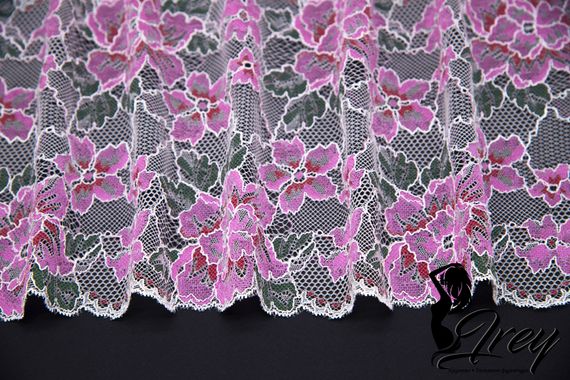 194 Кружево эластичное 19 см, Италия, весна, белый/лиловый