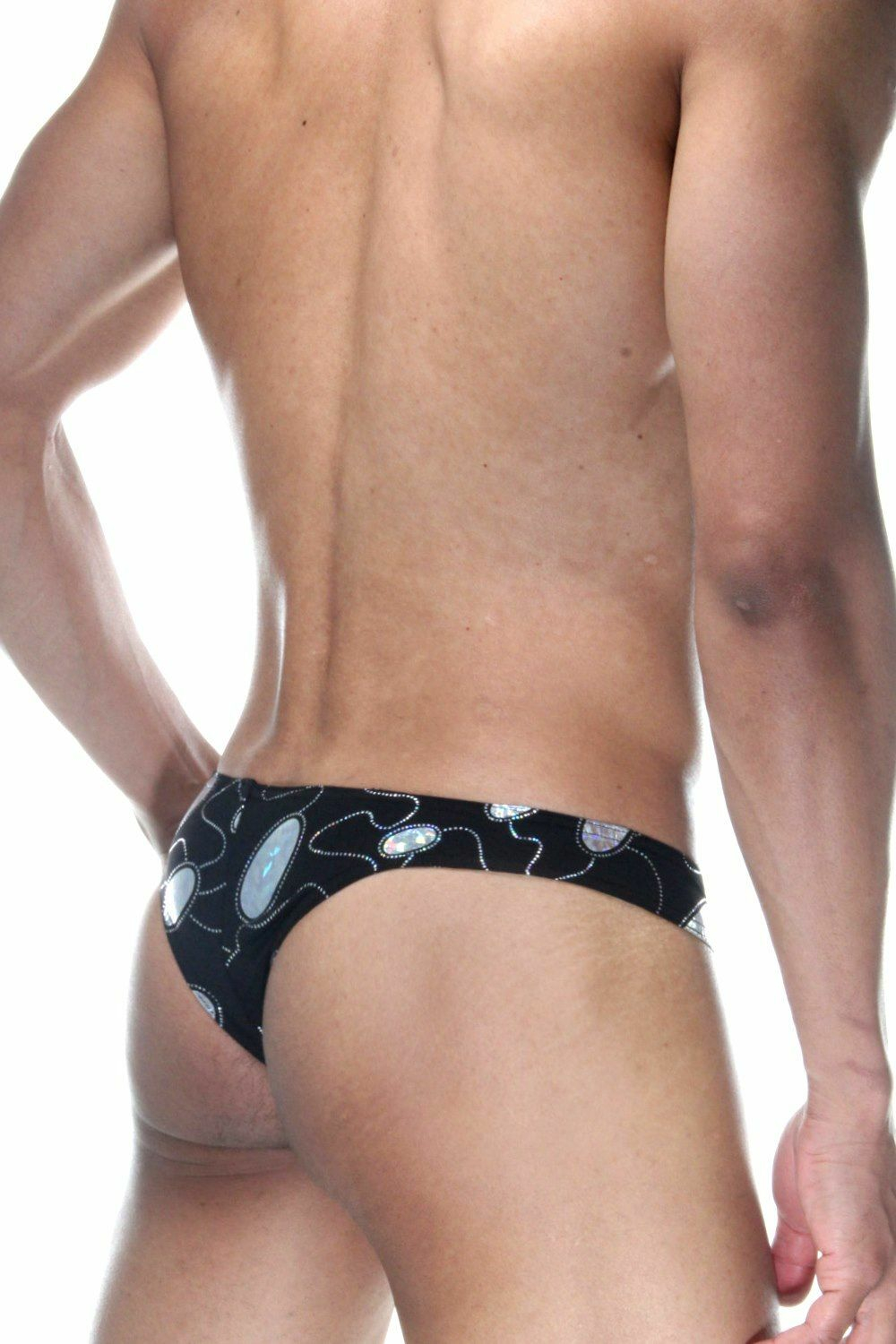 Черные мужские трусы-бразилиана с голографическими элементами (Размер: M) (Цвет: черный)
