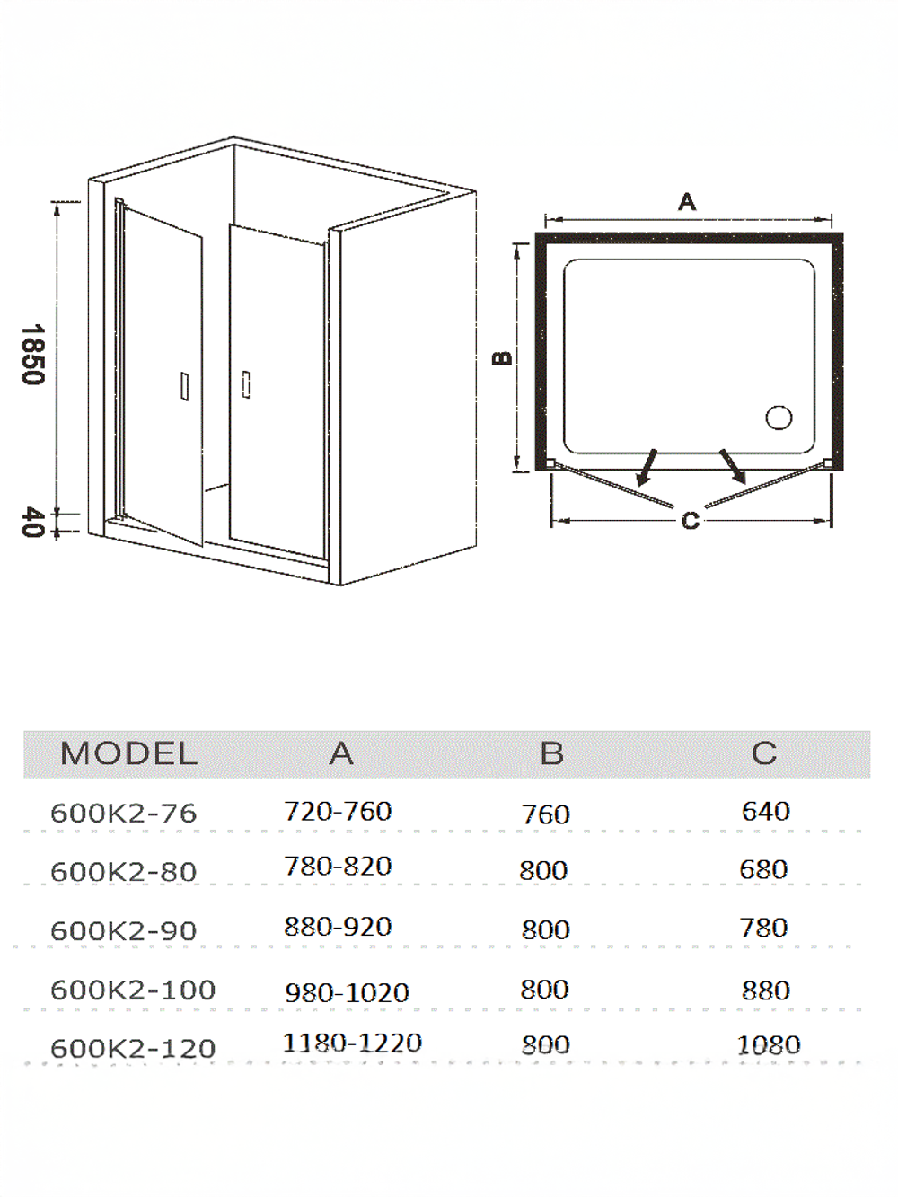 Душевое ограждение WeltWasser  WW600 Арт. 600K2-120 Размер 1200х1850 мм 10000002736 прямоугольная