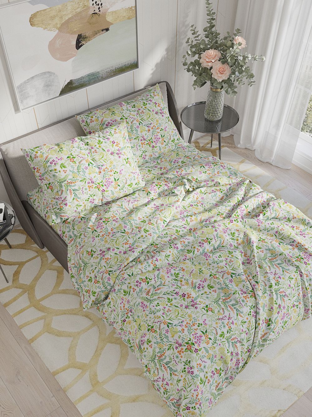 Простынь на резинке бязь Сказка "Полевые цветы" 90x200 см