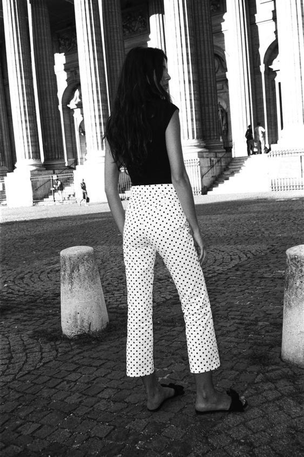 ZARA БРЮКИ MINI FLARE В ГОРОШЕК, ЭКРЮ / ЧЕРНЫЙ