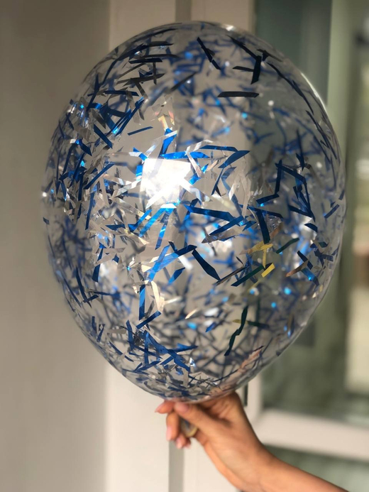 Воздушный шар с наполнением конфетти полоски синий ПАЛИТРА №4157