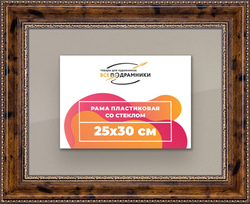 Рамка 25x30 для постера и фотографий, пластиковая, багетная, со стеклом и задником, ВсеПодрамники. Товар уцененный