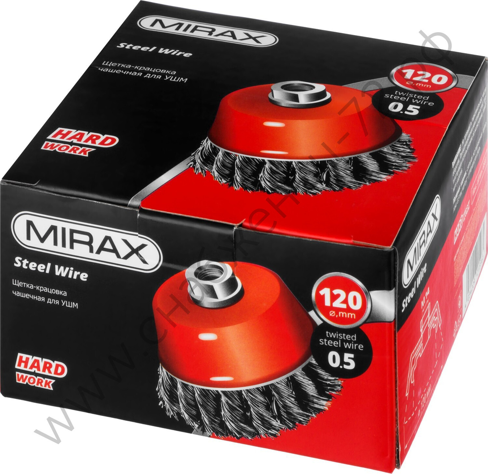 MIRAX 120 мм, жгутированная стальная проволока, 0.5 мм, Щетка-крацовка чашечная (35104-120)