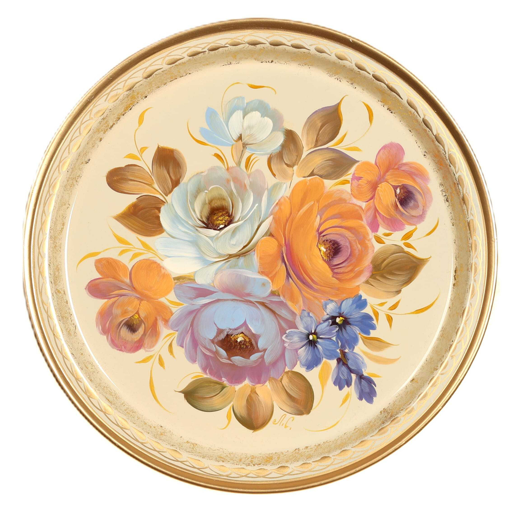 Жостовский поднос декоративный, размер 22 см (A5), металлический