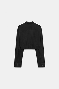 ZARA УКОРОЧЕННАЯ РУБАШКА ИЗ ШИФОНА С РЕГУЛИРУЕМЫМ ШНУРКОМ, ЧЕРНЫЙ