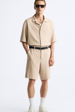 ZARA ШОРТЫ ИЗ РЕЛЬЕФНОЙ ТКАНИ, БЕЖЕВЫЙ