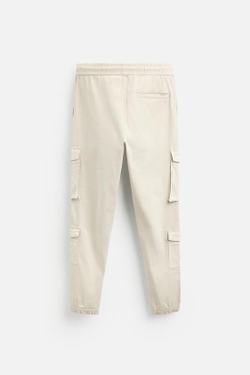 ZARA БРЮКИ КАРГО С КАРМАНАМИ, БЕЖЕВЫЙ