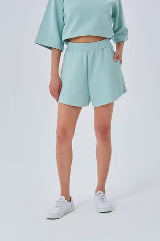 Шорты укороченные из рифленого хлопка мятного цвета