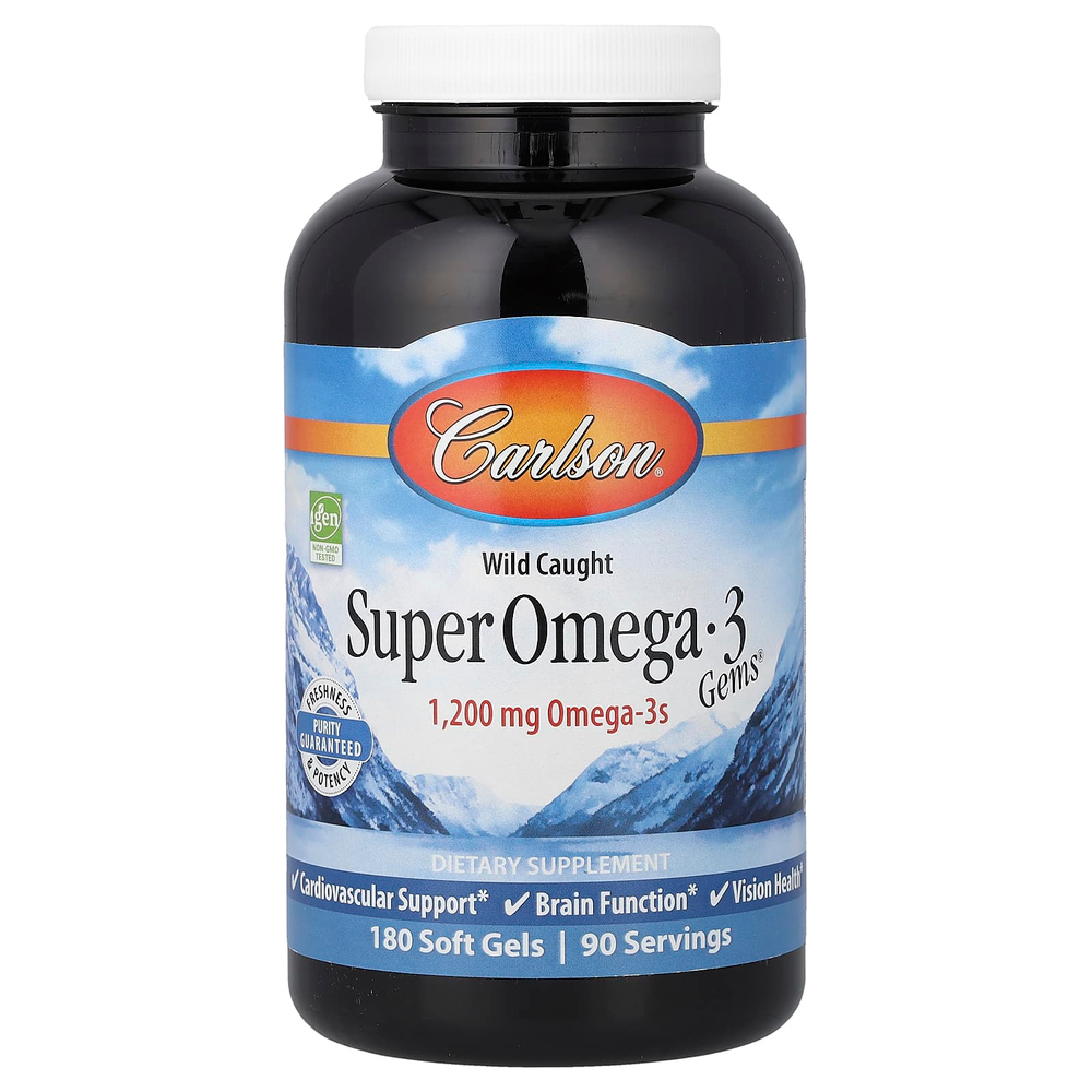 Carlson, Super Omega-3 Gems®, высокоэффективные омега-3 кислоты из рыбы дикого улова, 180 капсул