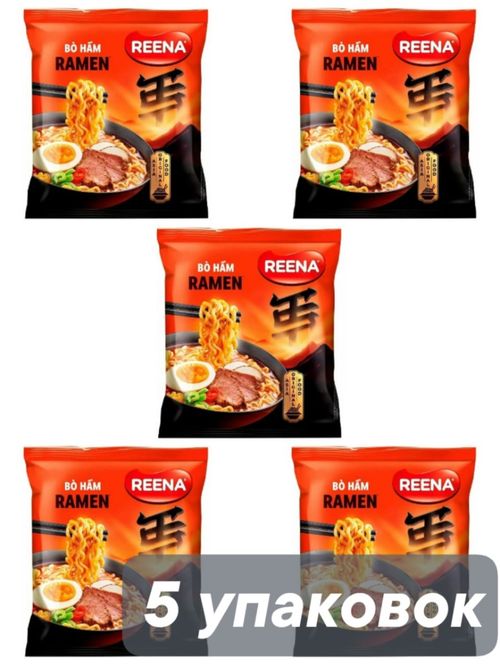 Лапша Reena Bo Ham С острой томленой говядиной 115 г x 5 шт