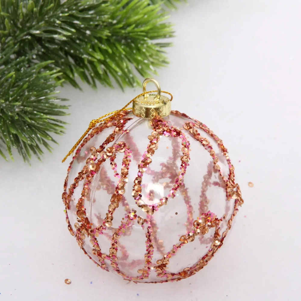 Новогодний шар «Мерцающий узор» 8 см, Розовое золото