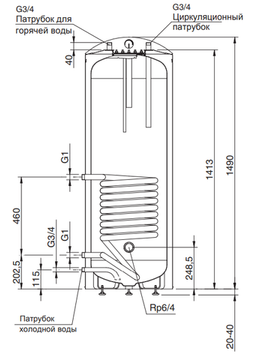 Бойлер косвенного нагрева Stout 200 литров напольный (SWH-1110-000200 Без ТЭН)