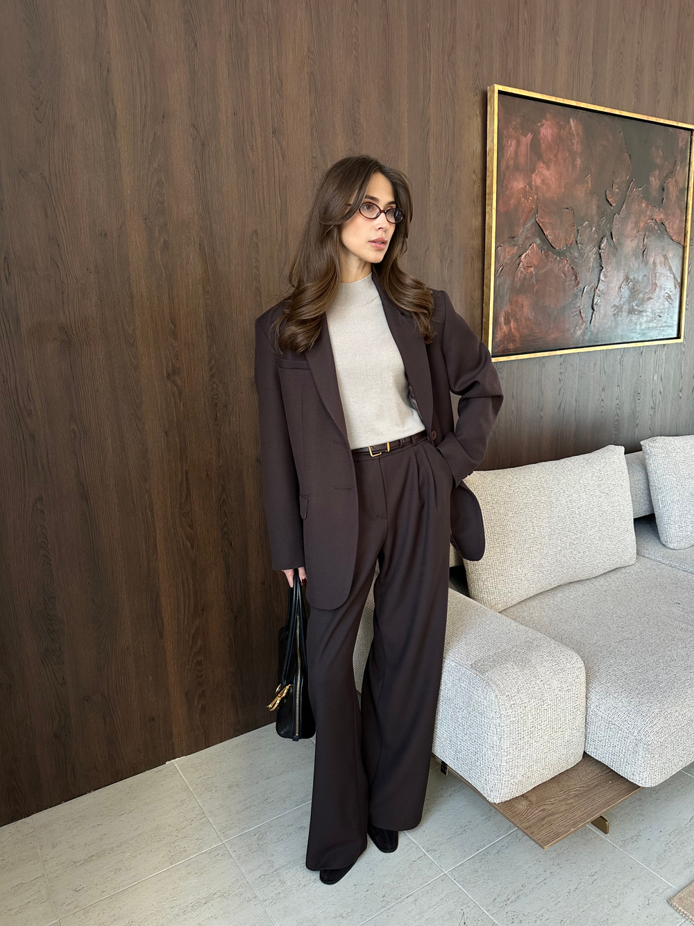 Жакет из вискозы однобортный коричневый