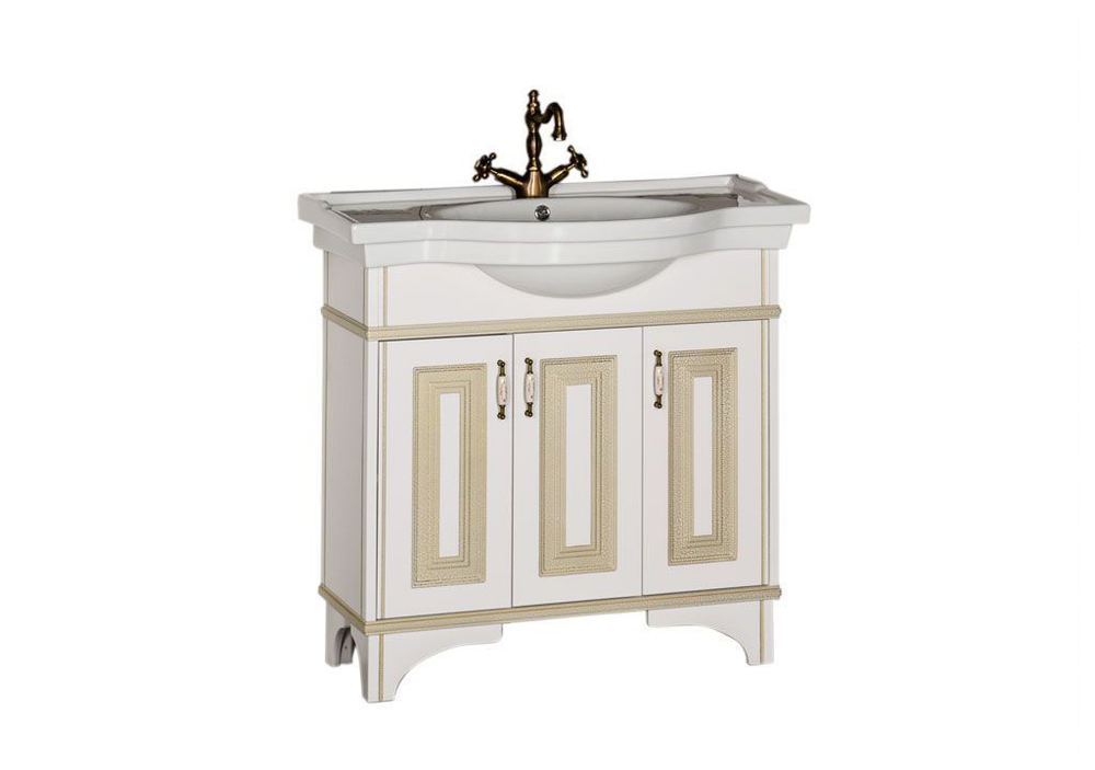 Тумба с раковиной Aquanet Валенса 90 белый краколет/золото