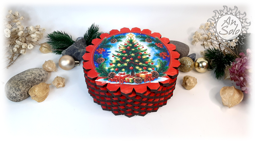 Большая деревянная шкатулка "Праздничная ель"