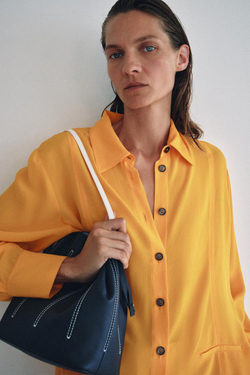 ZARA КОМБИНИРОВАННАЯ КОЖАНАЯ СУМКА, МОРСКОЙ СИНИЙ
