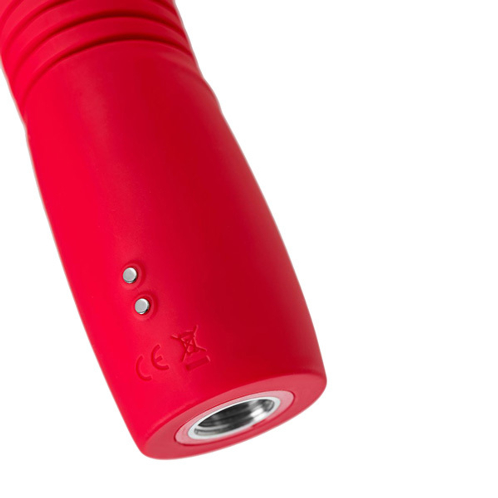 Красный фрикционный вибратор 25,9см со съемной присоской и управлением через приложение Lovense Gravity Thrusting Vibrating Dildo Red LE-26