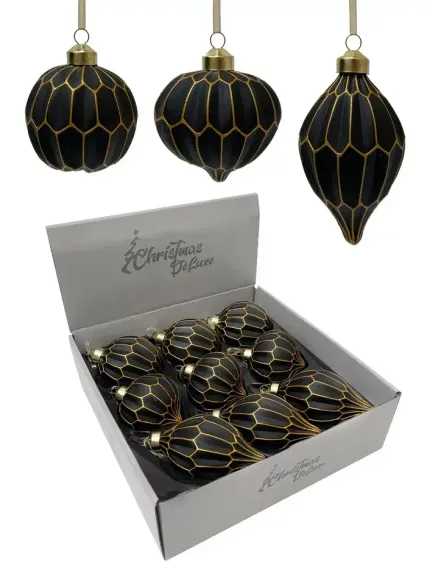 Набор винтажных стеклянных украшений Готика 80 мм., черный-золото, 9 шт., Christmas DeLuxe (13057)