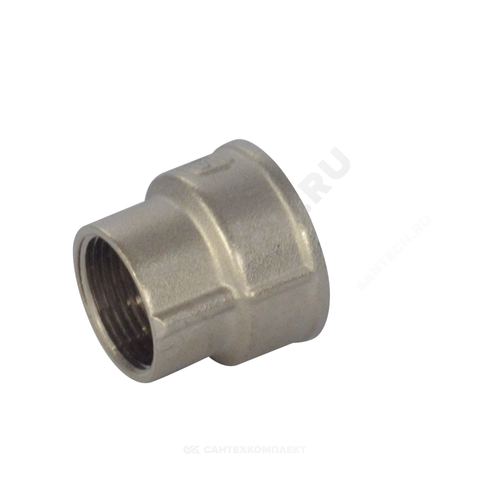 Муфта латунь никель переходная Ду 20х15 (3/4"х1/2") ВР/ВР SantechSystems