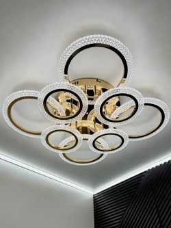 Люстра потолочная золотая с пультом для всех видов потолков, 144 Вт