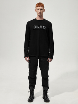 Лонгслив с нашивкой "Зьлая Фуфайка". Черный