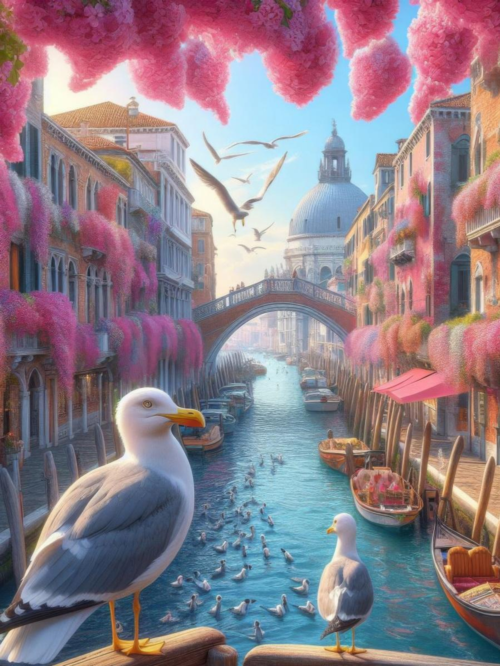 Алмазная мозаика 40х50см. "Чайки Венеции" (30цв.) с полн.заполнен.на подрам. (арт. НД-8937)