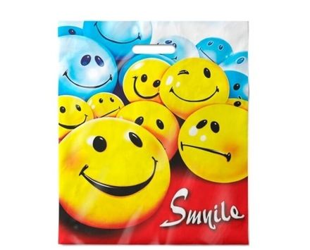 Пакеты с вырубной ручкой "Смайлики" 40х47+6см, 45мкм (50/500шт)