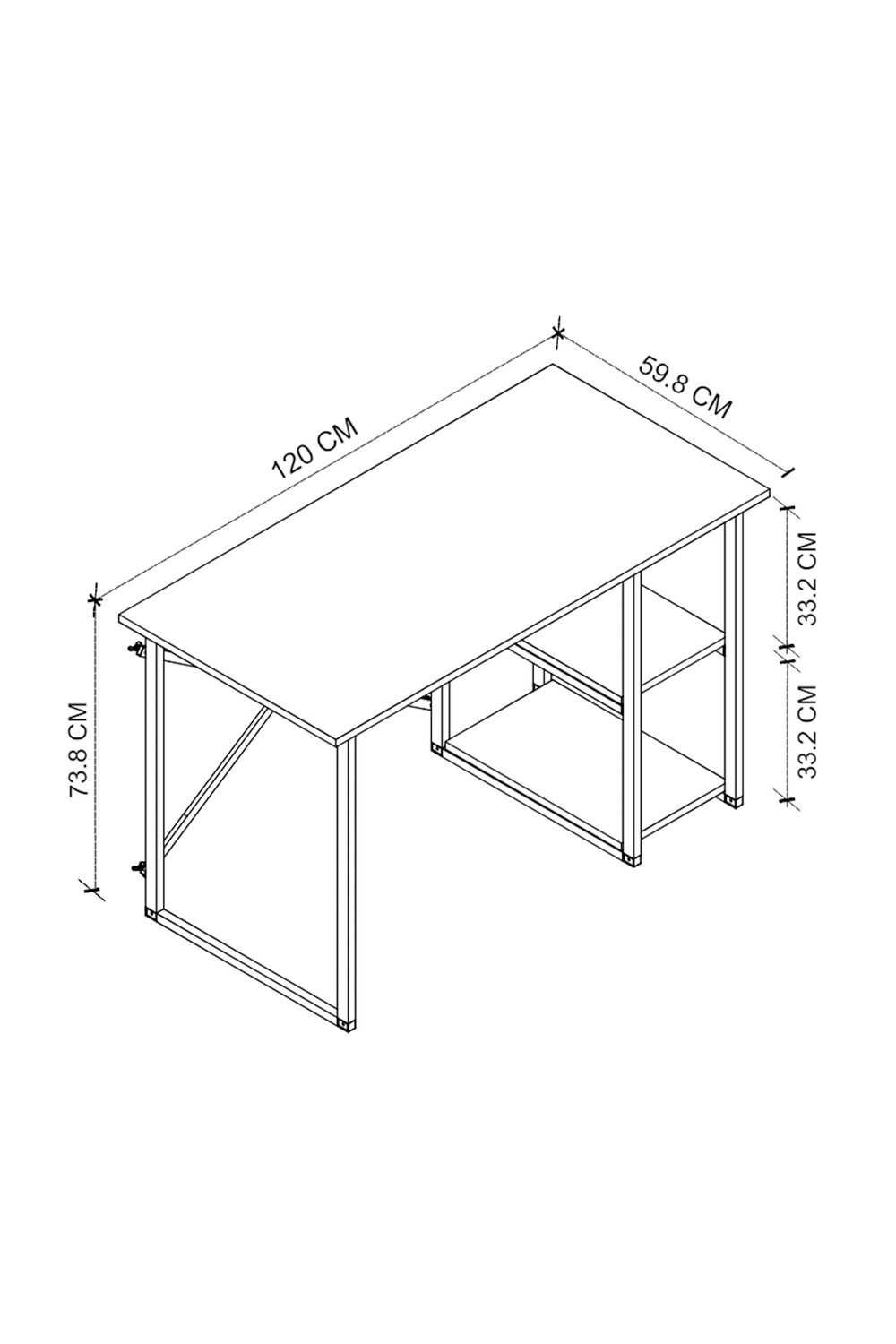 Стол рабочий с 2 полками 120х60 - сосна