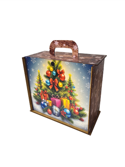 Деревянная Новогодняя упаковка,чемодан Ёлочка