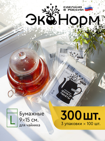 Фильтр-пакеты бумажные "ЭкоНорм" (3 х 100 шт.) размер "L" (9х15см)