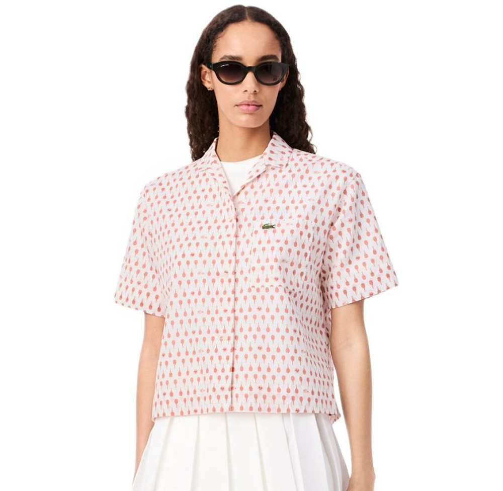 Женское теннисное поло Lacoste Roland-Garros Edition Print - flour/briquette