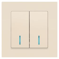 Выключатель Intro Accent 6-105-02 двойной с подсветкой, 10А-250В, IP20, СУ, AL/CU, слоновая кость
