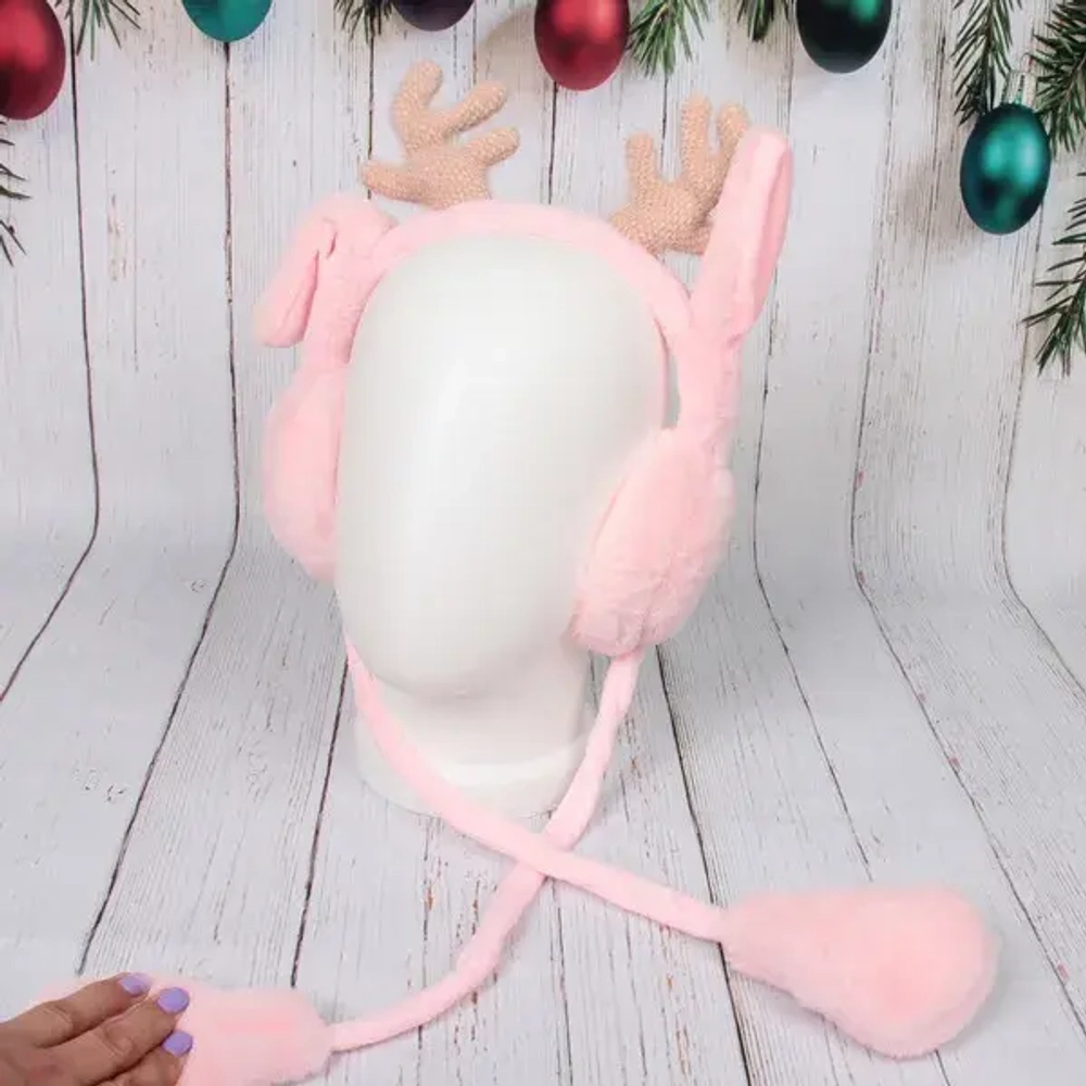 Наушники меховые с двигающимися ушками «Santa's Friend», цвет розовый ( подвес Ultramarine)