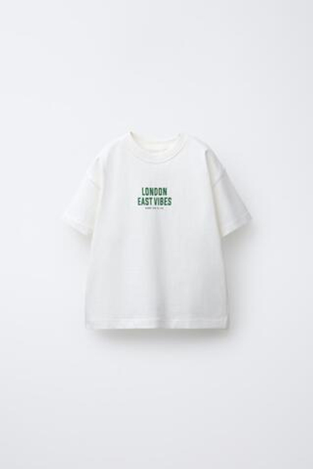 ZARA ФУТБОЛКА С НАДПИСЬЮ, БЕЛЫЙ