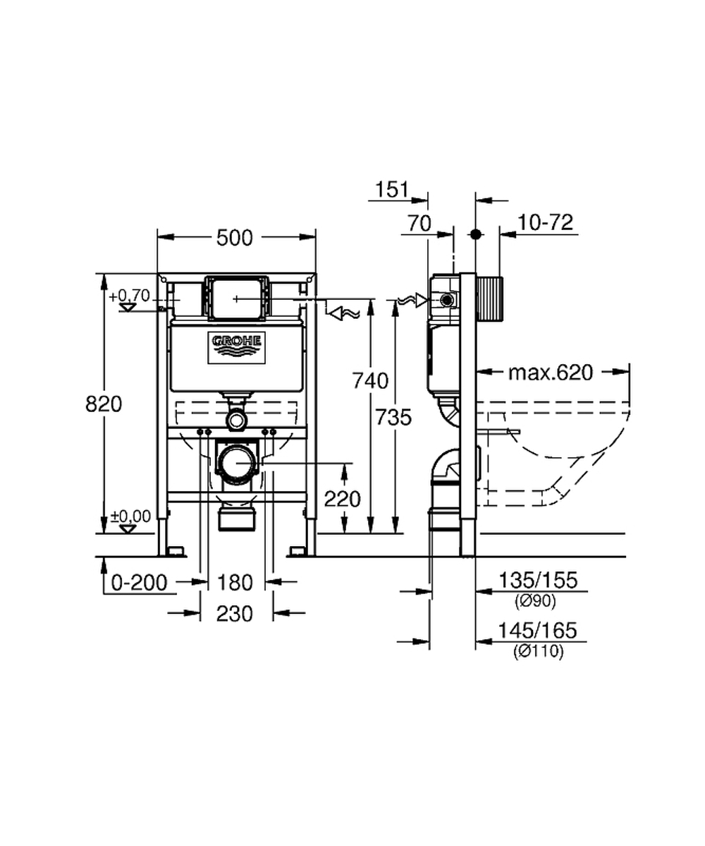 Инсталляция Grohe Rapid SL 38526000 для унитаза без клавиши