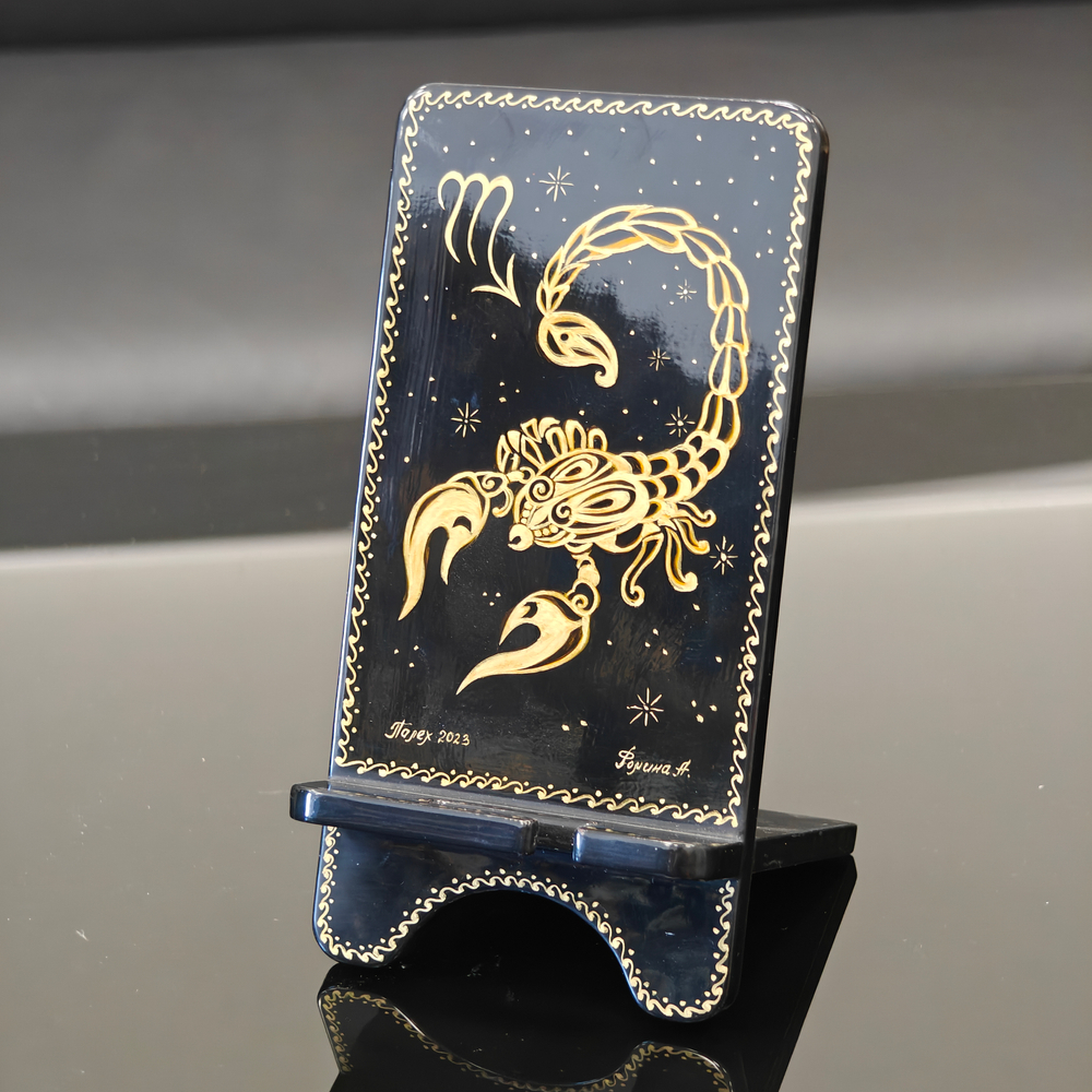Сувенирная подставка для телефона с росписью Палех "Зодиак. Скорпион"