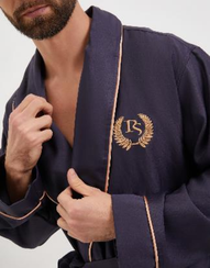 Халат мужской TНOMAS сатиновый с кантом и вышивкой Джинс "Polens"