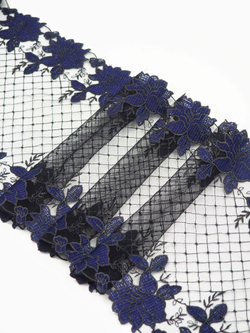 Вышивка на сетке черная с темно-синим неэластичная ширина 25 см