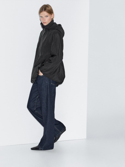 Massimo Dutti Непромокаемая стеганая парка с высоким воротником, черный