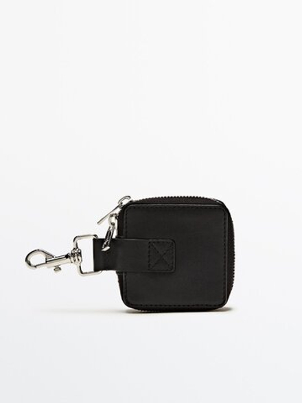 Massimo Dutti Квадратный кожаный кошелек с застежкой-молнией, черный