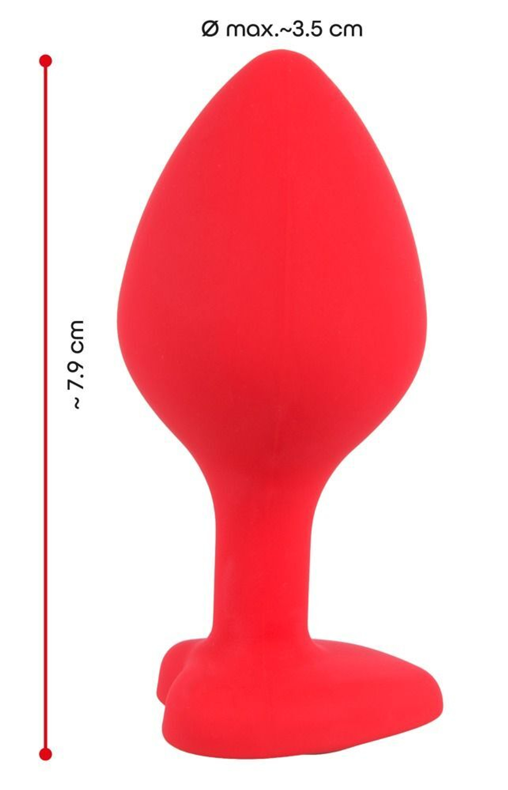 Красная силиконовая анальная пробка с черным стразом-сердечком - 7,9 см. (Цвет: красный с черным)