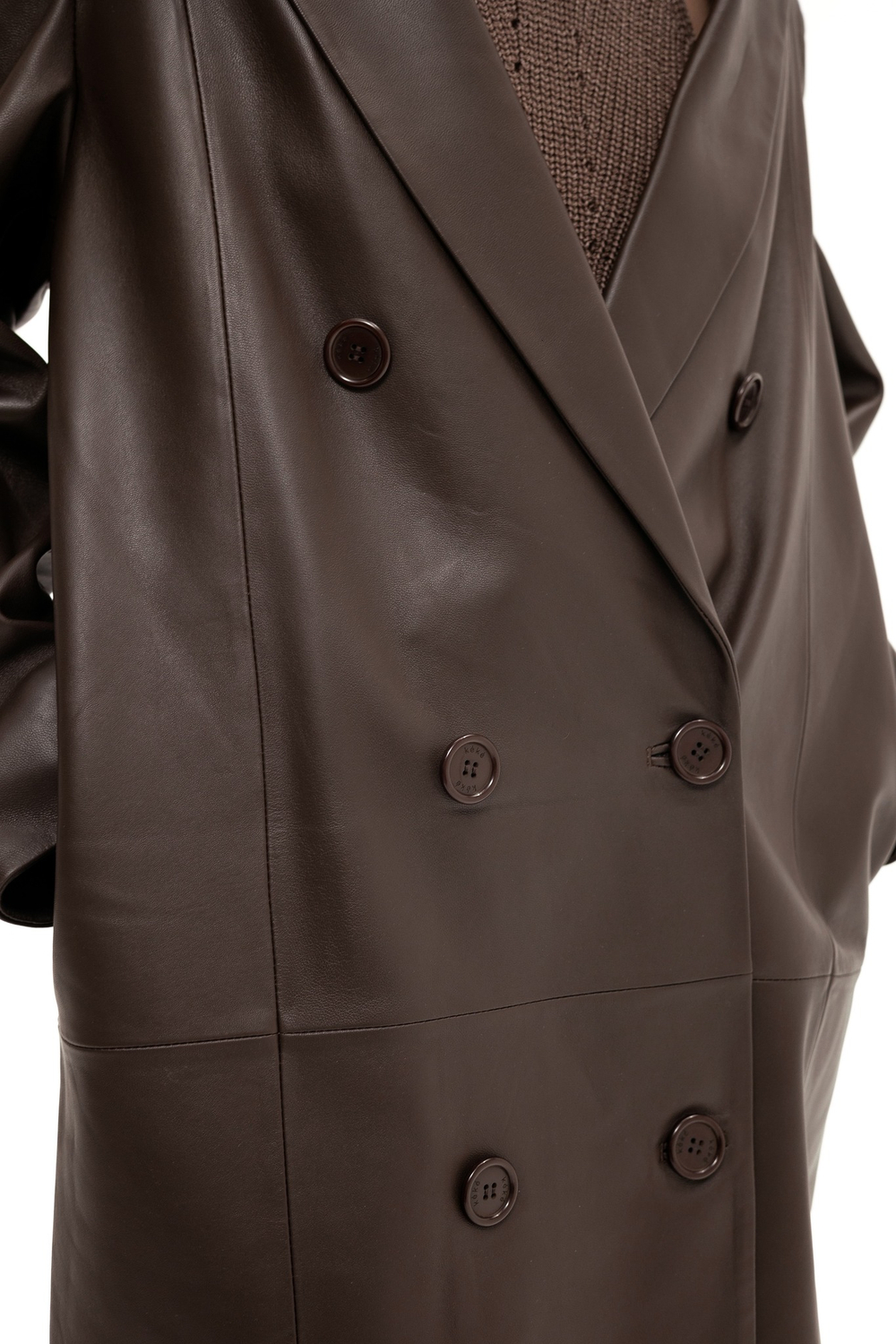 Коричневый кожаный тренч