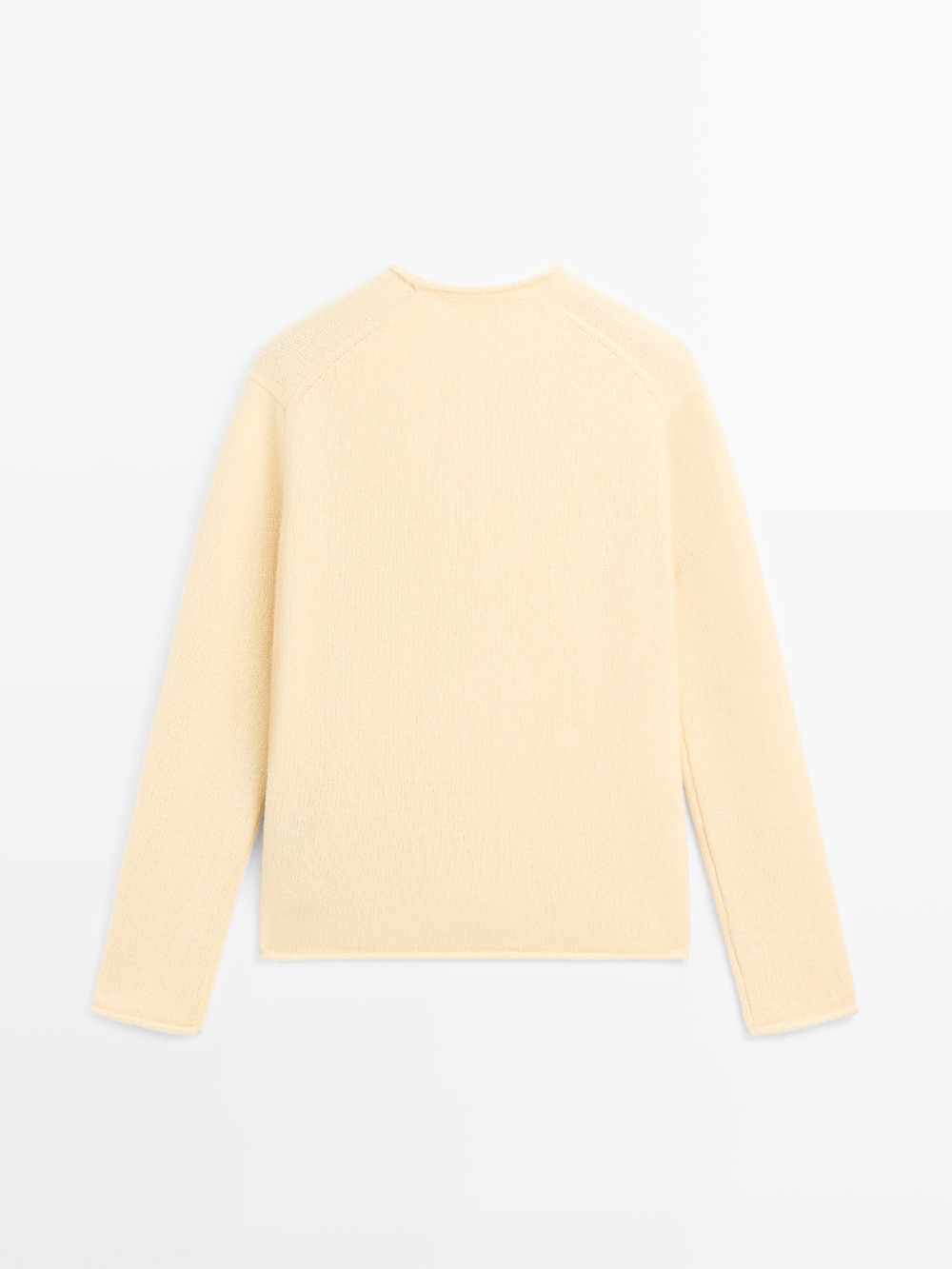 Massimo Dutti Свитер из 100% шерсти с V-образным вырезом, ванильный