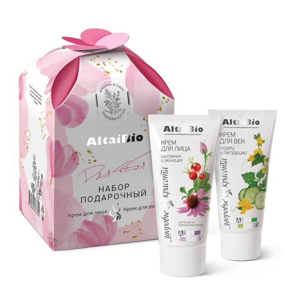 AltaiBio Подарочный набор "Для тебя" (крем для лица, 50 мл и крем-гель для век, 30 мл), Две линии, Бийск