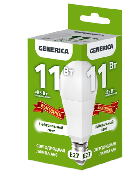 GENERICA IEK  Лампа светодиод 11Вт груша Е27 4000K